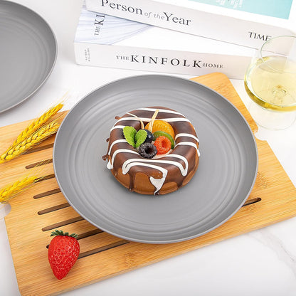 LIYH 36pcs Grey Wheat Straw Dinnerware Set - Reusable Plastic Plates and Bowls, Dishwasher Safe