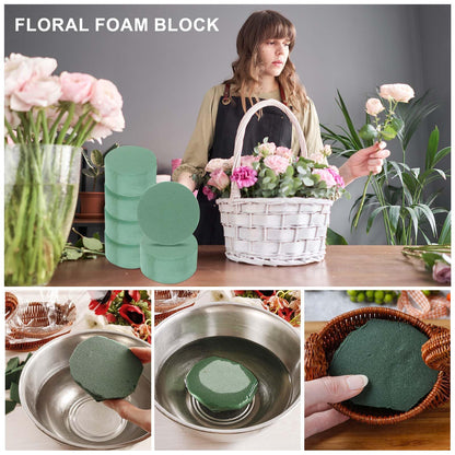 MECCANIXITY Floral Foam Block Round 7.1 x 1.5 Inch Dry or Wet Flower Foam Bricks for Flower Arrangements Wedding Birthday Party Decorations Green, Pack of 6