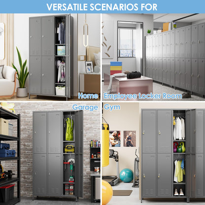 METALYEYE 6 Doors Metal Storage Lockers for Employees,Industrial Steel Storage Locker with 18 Hooks & Air Hole for Gym,School,Garage,Office,Assembly Required,Dark Gray,72''H*35.43''W*15.75''D