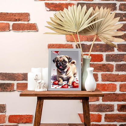 EATUKYIC Heart and Animals 5D Diamond Painting Kits for Adults Beginner, DIY Pug Paint with Diamonds Pictures, Red Heart Diamond Dots for Home Decor Gifts for Craft Lovers 12x16inch