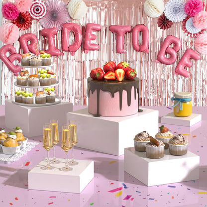 6PCS Buffet Risers with Mini Sign and Marker, Food Risers for Buffet Table, Catering Dessert Cake Stand for Party, Display Riser for Collectibles, Dessert Table Display Set, Acrylic Boxes Nesting Risers, White (5"x6"x7"8"x9"x10")