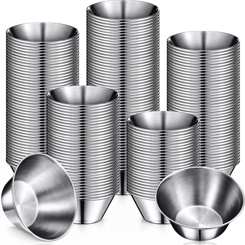 Remerry 200 Pcs Metal Sauce Cups Individual Salsa Metal Ramekins Dipping Stainless Steel Sauce Cups Bulk Salsa Bowl Round Condiment Ramekins (1.5 oz)