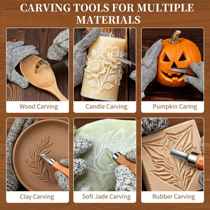 YOYUPETA Wood Carving Kit, 32-Piece Professional Whittling & Carving Tool Set with Walnut Handle Knives, Detail Gouges, Sharpening Stone, Strop, Basswood Blanks and Gloves for Adult Hobbyists & Craft