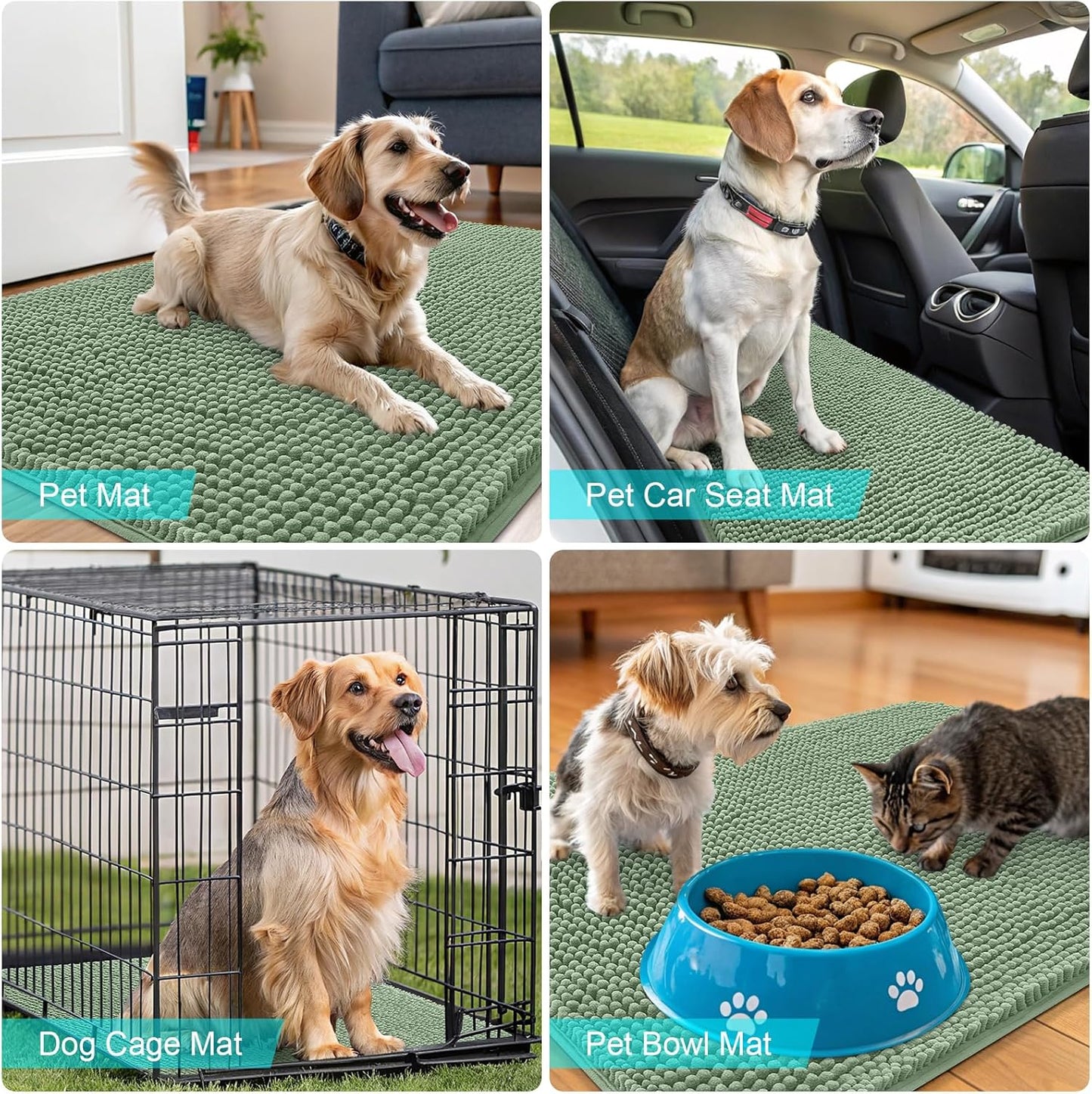 OLANLY Dog Door Mat - Absorbent Non-Slip Mud Mat for Muddy Paws | 59x24 Inches, Quick Dry Chenille, Olive Green