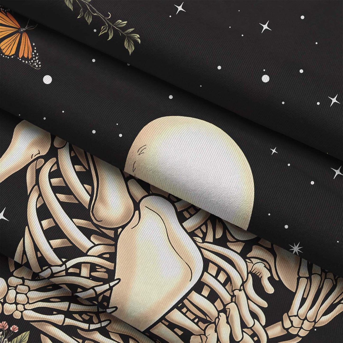Haibimen Skeleton Tapestry Wall Hanging Dark Romance Moon Stars Butterfly Floral Skull Gothic Tapestries for Bedroom Aesthetic Wallpaper Decor for Living Room, Dorm (Black 1, 60''×44'')
