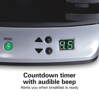 Hamilton Beach Dual Breakfast Sandwich Maker with Timer, Ready in 5 Minutes, Removable Dishwasher Safe PFAS-Free Non-Stick Egg Cooker Ring, Silver (25490MNA)