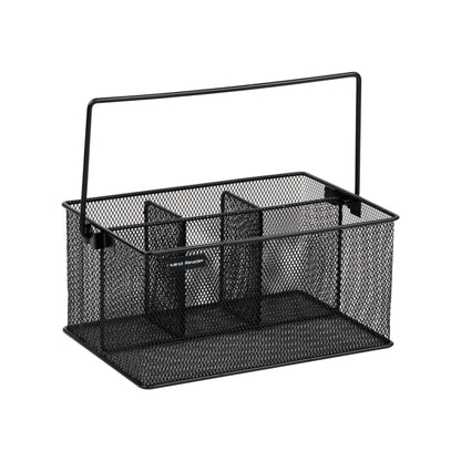 Mind Reader Multi-purpose Storage Caddy with Handle, Desktop Organizer, Cutlery Holder, 4 Compartments, Metal Mesh, Black