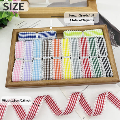 PQZKLDP Gingham Plaid Ribbon - 5/8" x24 Yards 100% Polyester Checked Ribbon for Gift Wrapping, Flower Bouquets, Wreaths - Christmas Home & Party Decor Craft Ribbon (Mixed)