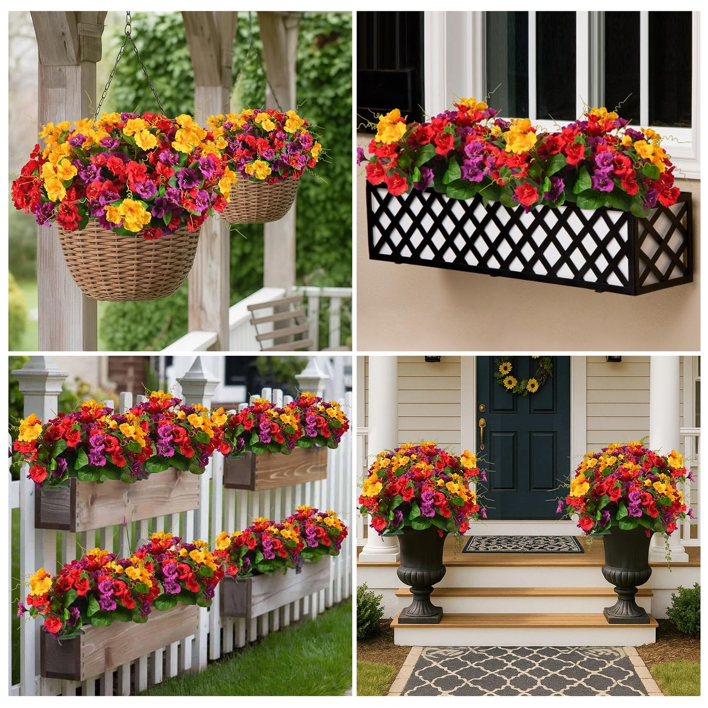Artificial Flowers for Outdoors 6 Bundles UV Resistant Silk Flowers for Outside, Real Touch Faux Hibiscus Bouquets Tropical Faux Plants Fake Flowers for Outside Planter Front Porch Yard Home Decor