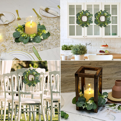 Tobilu 20 PCS Eucalyptus Candle Rings Wreaths - Artificial Greenery Wreath Green Leaves Pillar Candle Holder for Tabletop Wall Farmhouse Wedding Table Centerpieces Kitchen Home Decor