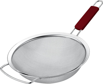 Kafoor 9" Large Extra Fine Mesh Strainer with Thermo Plastic Rubber Handle - Sieve Fine Mesh Stainless Steel - Ideal to Strain Pasta, Quinoa and Rice