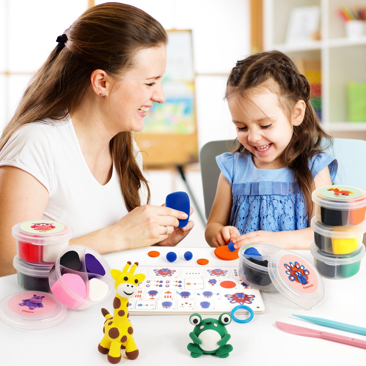 Air Dry Clay Kit for Kids, 12 Animals Modeling Clay for Kids, Molding Clay with Tutorial Cards & Video, 8 Sculpting Tools, Ultra Light, Safe & Non-Toxic, DIY Arts and Crafts Toys Gifts for Boys Girls