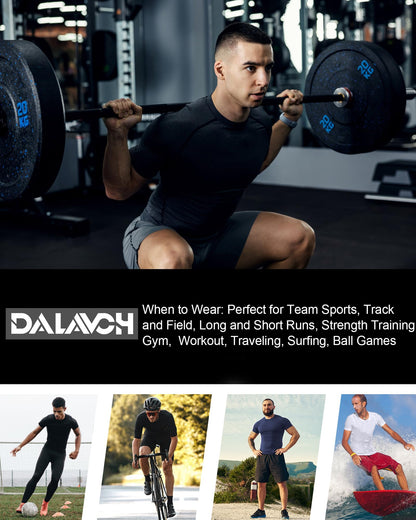 Dalavch 5 Pack Men’s Compression Shirts Short Sleeve Cool Dry Sports Athletic Workout Base Layer Undershirt T-Shirt Tops 2 Black 2 White 1 Blue Large