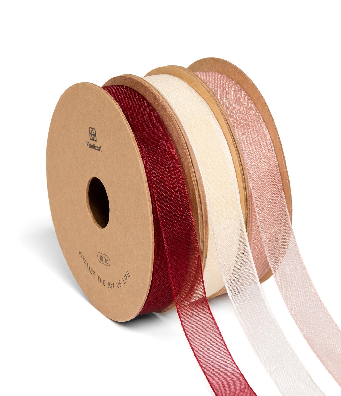 Vitalizart 3/8" x 30Yd Organza Ribbon Red Pink White Sheer Ribbons Set 10 Yd x 3 Rolls Handmade Eco-Friendly for Gift Wrapping Christmas Tree Crafts Bows Wedding Invitations Wreaths