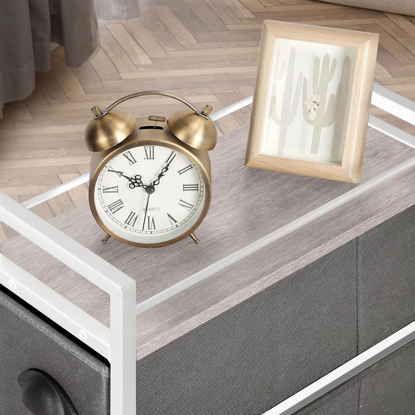 MOOACE Narrow Dresser with 4 Drawers, Vertical Storage Tower, Small Fabric Dresser, Steel Frame & Wooden Top for