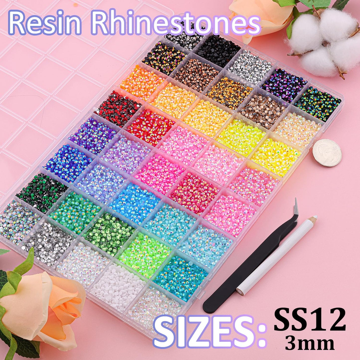 40000Pcs Resin Jelly Rhinestones for Bedazzling, 3mm Mixed-Color Flatback Gems for Diamond Art, Bedazzler Kit with 1Pcs 10ml B7000 Jewelry Glue for Crafting Crafts Book Shoes Nail Art