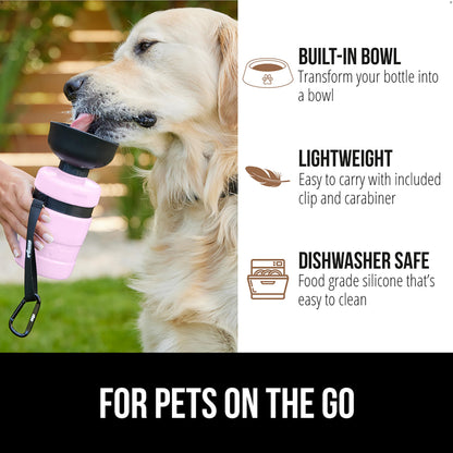 GORILLA GRIP Dog Water Bottle, Portable Water Bowl Dispenser for Dogs, 20 oz Leak Proof Pet Travel Squeeze Bottles, Food Grade Silicone, to Go Puppy Essentials, Hiking Camping Trip Accessories, Black