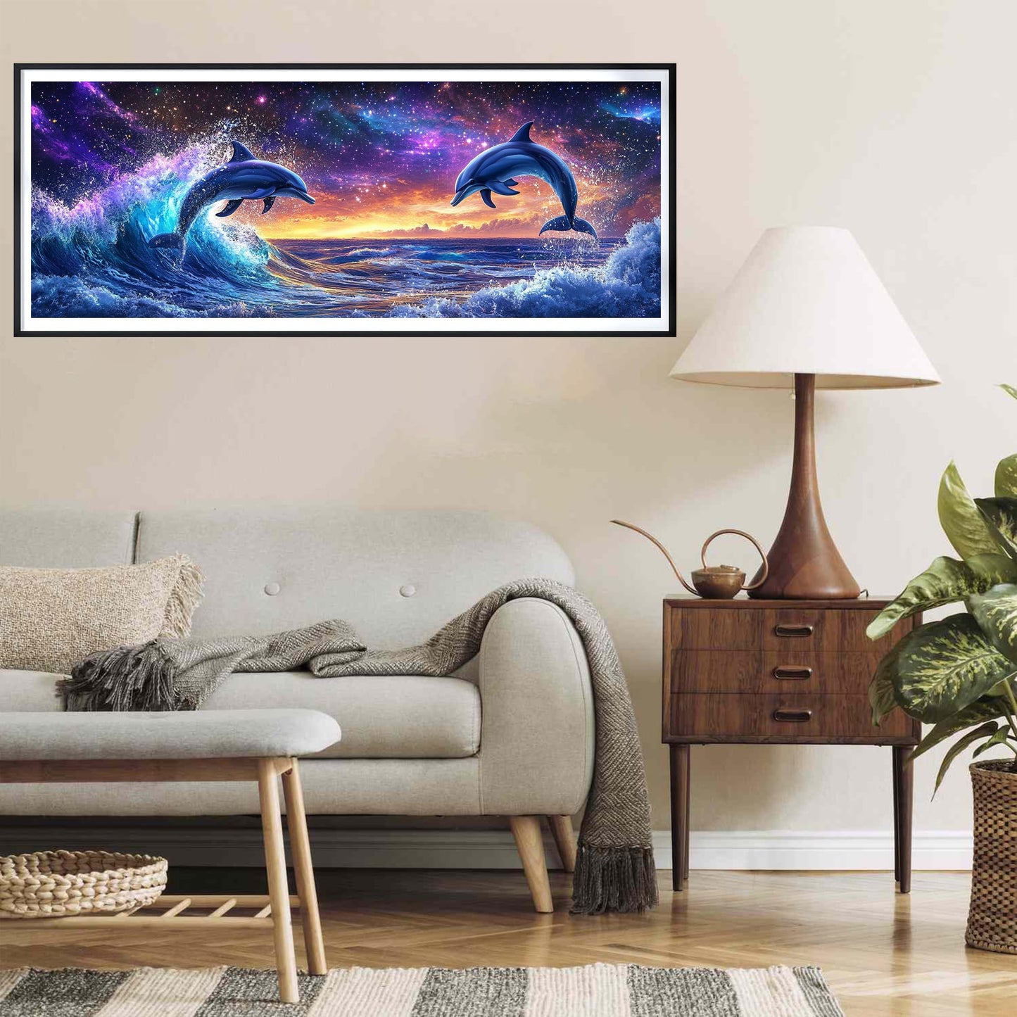 Yomiie Large 5D Diamond Art Kits for Adults, Dolphins Diamond Painting Art Landscape DIY Full Round Drill Kits, Embroidery Rhinestone Diamond Crystal Craft Canvas Home Wall Decor 31.5x11.81 inch