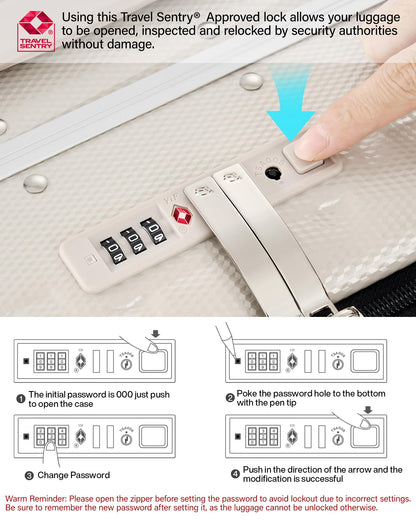 Hanke 26 Inch Large Luggage Suitcase Top Opening Aluminum Frame Travel Luggage Hard Shell Suitcases with Wheels for Woman Men.(Ivory white)