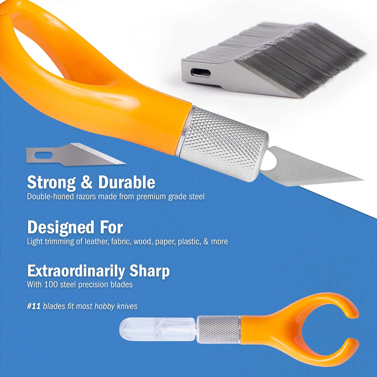 WA Portman Finger Knife Set – Ergonomic Precision Craft Knife with 100#11 Replacement Steel Precision Finger Blades – Strong & Durable Fingertip Blades for Trimming – Ideal for Crafts & DIY Projects