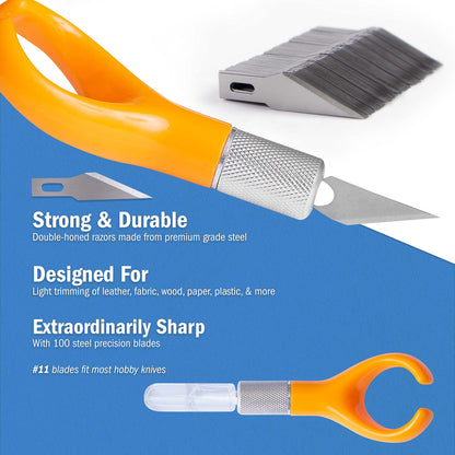 WA Portman Finger Knife Set – Ergonomic Precision Craft Knife with 100#11 Replacement Steel Precision Finger Blades – Strong & Durable Fingertip Blades for Trimming – Ideal for Crafts & DIY Projects
