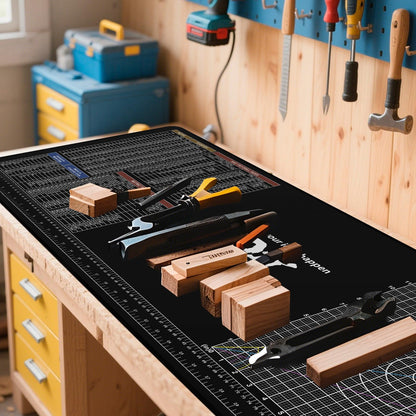 NELOMO Rubber Work Mat 100cm×40cm, Rubber Cutting Pad with Standard Metric Conversion Charts Tap Drill Sizes Reference, Bench Mat for Handicraft/Mechanical/Woodworking/Sewing Enthusiasts