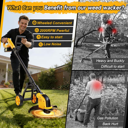 Skiennix 20000 RPM Brushless Battery Weed Wacker - Heavy Duty Cordless Lawn Tool with 2 Batteries