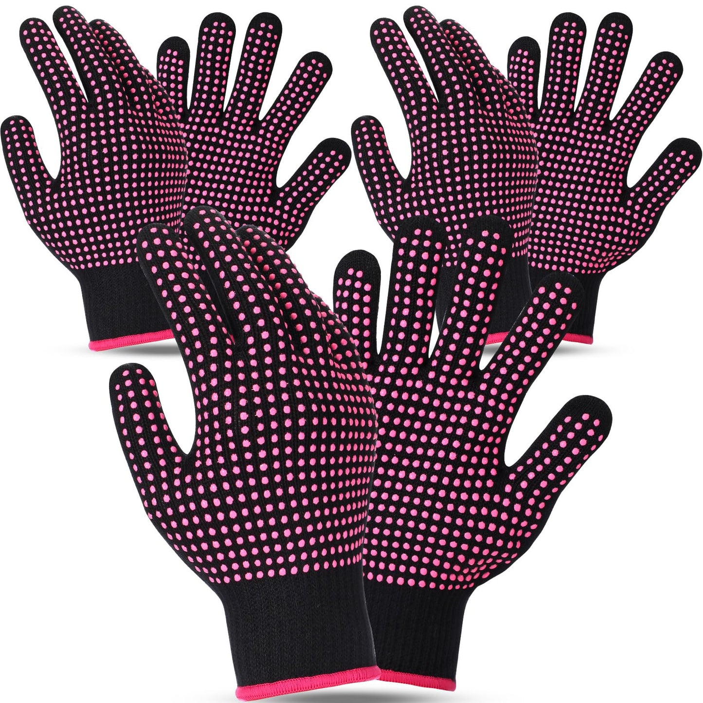 Riyiper 3 Pairs Heat Resistant Gloves for Sublimation, Gloves for Heat Press with Silicone Bumps Applies to Resistant Work, Hair Styling, Universal Fit Size (Pink)