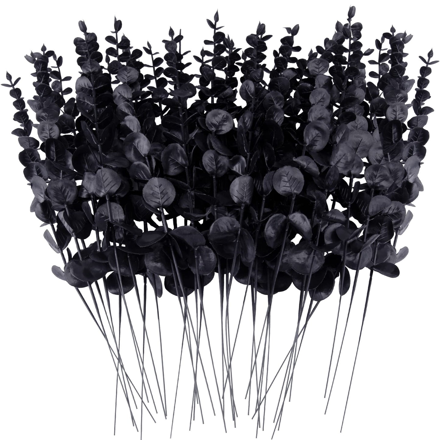 FEQO 36 Pcs Black Eucalyptus Stems Artificial Leaves Faux Eucalyptus Stems Branches 15 inch for Wedding Bouquet Home Decor