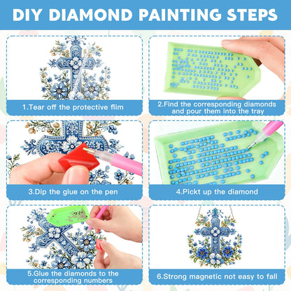 NAIMOER Cross Flowers Diamond Art Hanging Kits for Adults, 5D Special Shaped Rhinestone, DIY Acrylic Spring Diamond Art Painting Window Pendants Home Garden Wall Hanging Ornament Kits, Double Sided