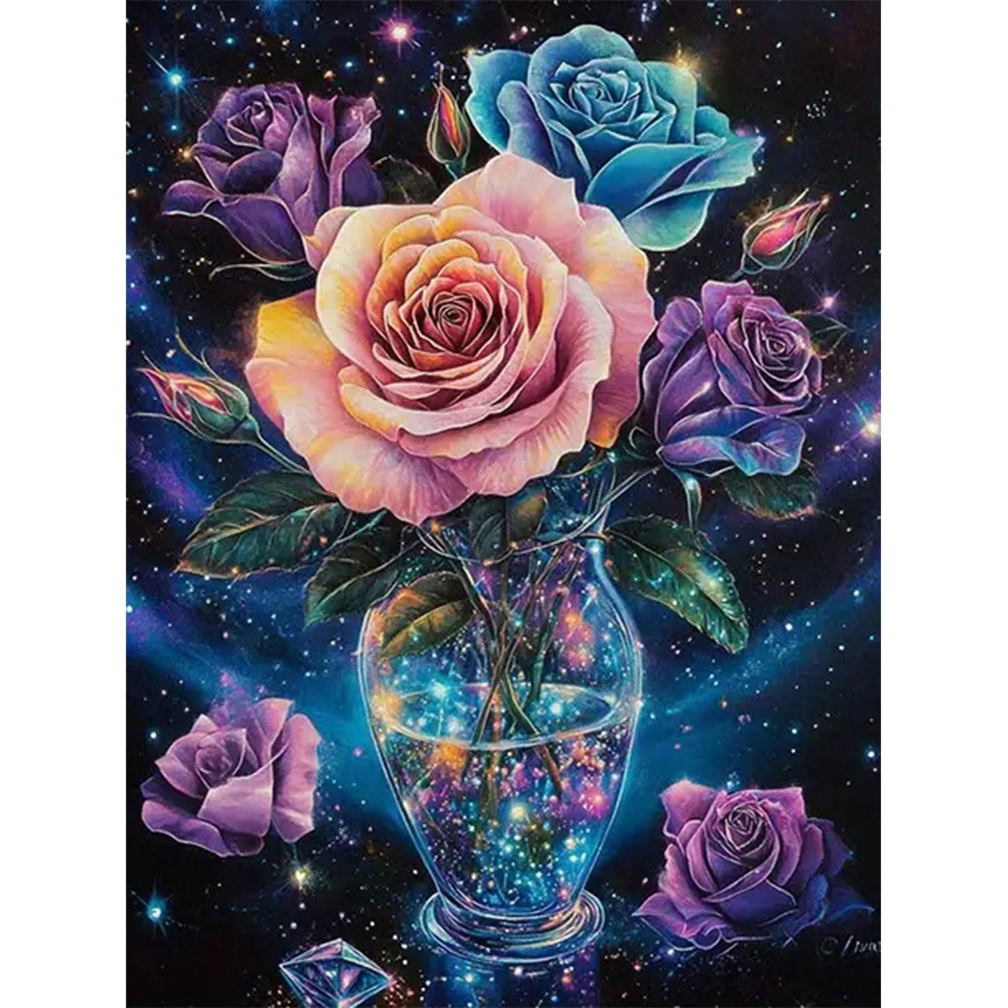 Huacan Diamond Art Kits for Adults Flower AB Drills Diamonds Painting Kit Rose Flowers DIY Full Round Drill Paintings for Home Wall Decor Picture Size 12 * 12 Inch