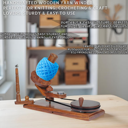 Bhartiya Handicrafts Wooden Yarn Ball Winder & Table Top Swift Set, Hand Operated Rosewood Combo Winder, Large Capacity 8 to 10 oz Yarn Fiber Winder, Wool String Swift Winder (Rosewood Winder & Swift)