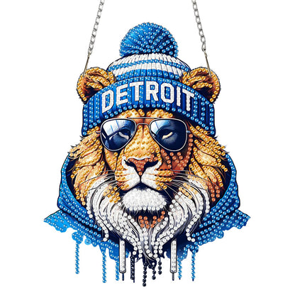 DIY Diamond Art Hanging Kit for Adult,Acrylic Diamond Art Painting Window Pendants Home Garden Wall Hanging Kits Hanging Ornament,Football Style (Detroit Blue)