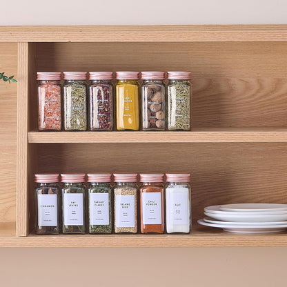 24 4oz Pcs Glass Spice Jars with Labels and Pink Metal Caps, Empty Spice Containers with Shaker Lids, Funnel
