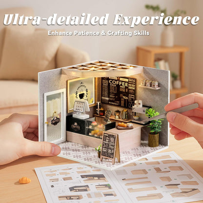 Flever DIY Miniature House Kit, Tiny Home Kit with LED Light, Mini House Build Craft Kits for Adults and Teens, Home Decor Creative Gift for Family/Friends (Leisurely Coffee Shop)