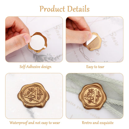 Yoption 50Pcs Initial A Wax Seal Stickers, Retro Antique Gold Letter Self Adhesive Envelope Seal Stickers for Wedding Party Birthday Christmas (A)