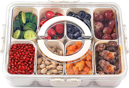 Divided Snack Tray with Lid and Handle, Portable Snack Containers for Fruit, Candy, Veggies, Perfect for Party & Travel