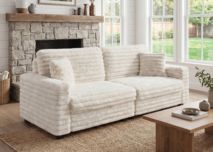 Leathaire Plush Corduroy Sofa, Faux Fur Corduroy Loveseat, Oversized Deep Seat Sofa with 2 Pillows, Apartment and Small Space Sofas, Beige