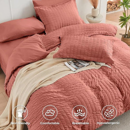 HYMOKEGE Twin XL Comforter Set - Luxury 5-Piece Seersucker Bedding Set for All Seasons | Includes Comforter, Sheets, Pillowcase & Sham