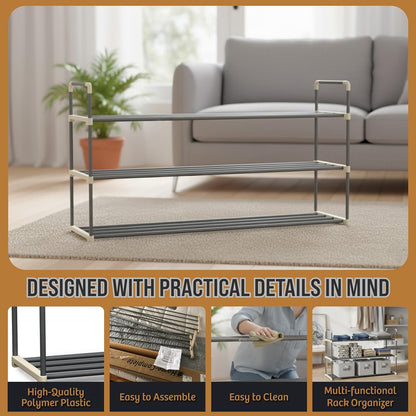 3-Tier 18 Closet Shoe Rack Organizer Storage Bench - Holds Pairs - Organize Your Cabinet or Entryway - Easy to Assemble