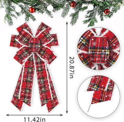 ABTOLS Large Christmas Bows - Red Buffalo Plaid Velvet Wreath Bows for Indoor/Outdoor Decor