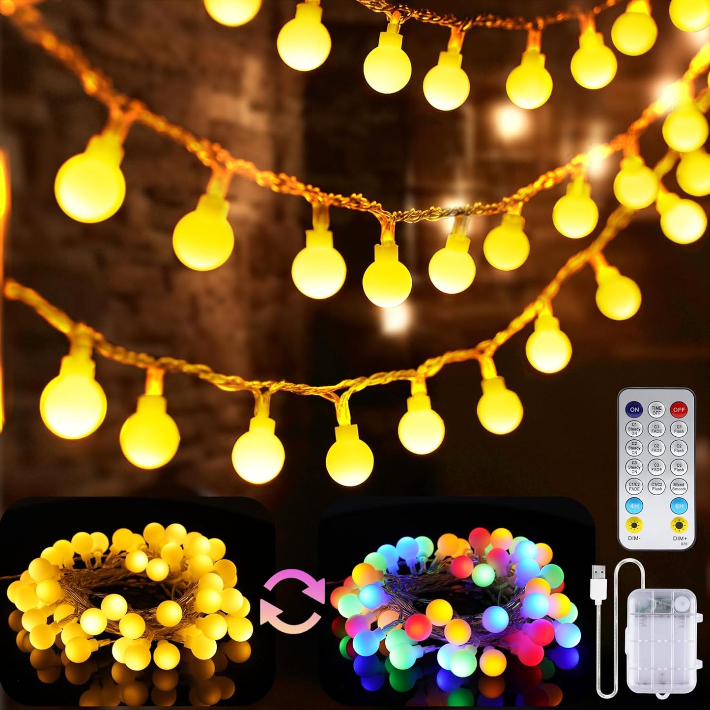 16.5ft 50LED OMIKA Christmas String Lights Battery Operated with Remote Warm White Multicolor Fairy Light Indoor