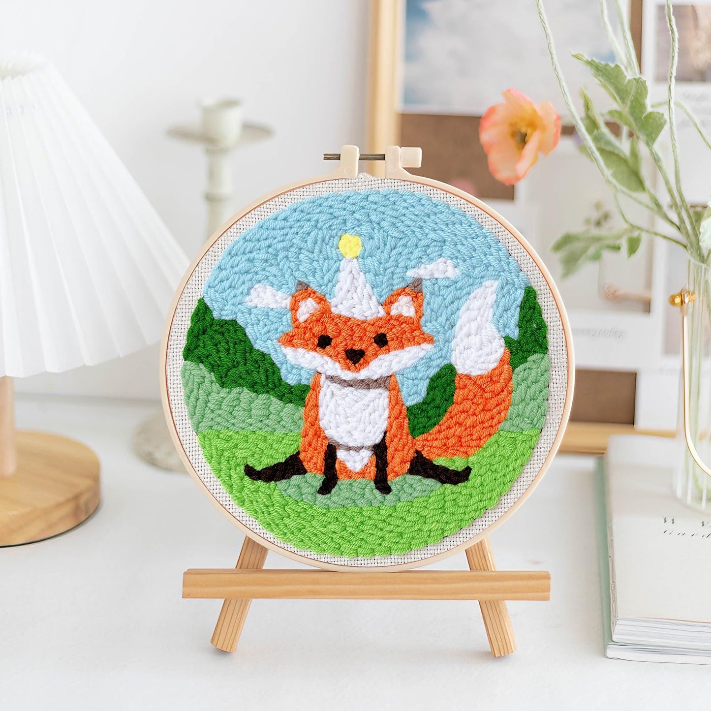 LACHLAND Punch Needle Kit Beginners, Landscape Stitching Kit for Adults&Teens DIY Embroidery Starter Craft with Yarn Needle Tool Easy Hobby Home Decor Gifts for Craft Lover (Fox)