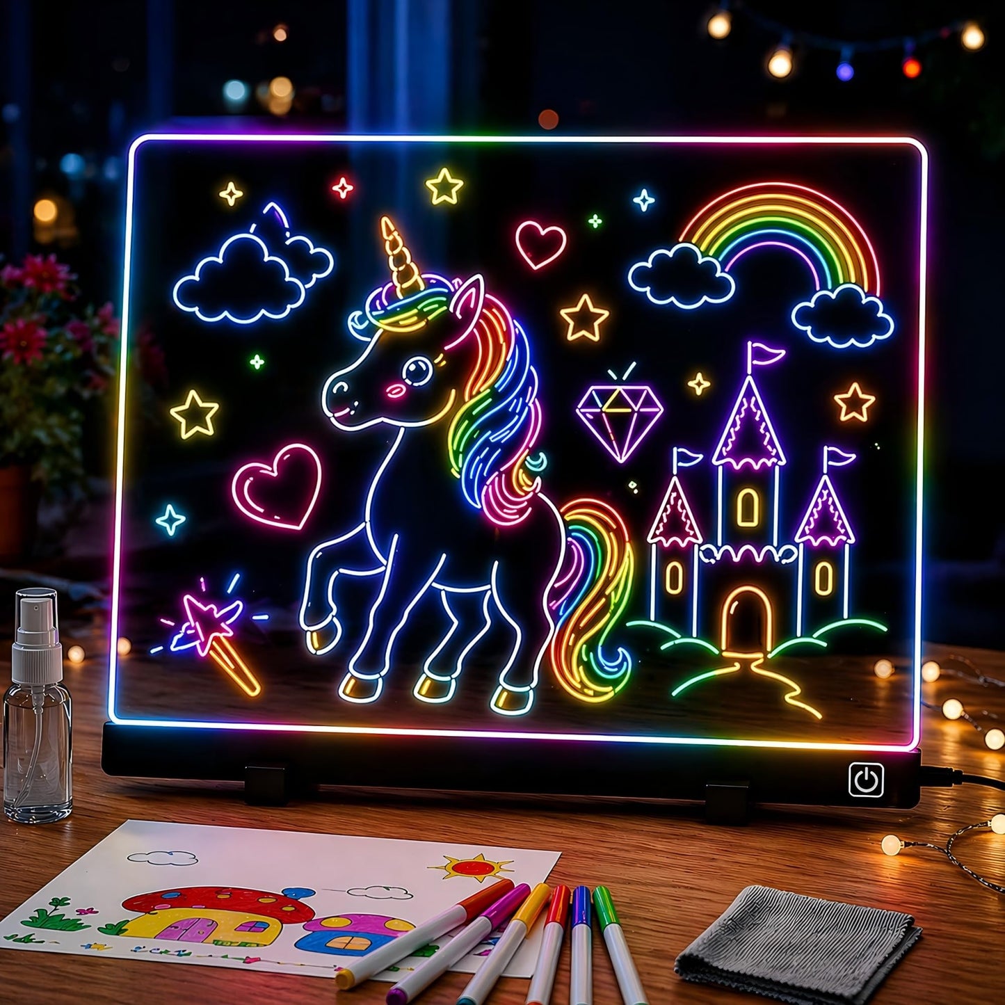 16 Inch LED Drawing Board for Kids - Light Up Doodle Board with 7 Colors Glow Effect, Dry Erase Drawing Tablet with Stand & Tracing Book, Birthday Gifts for Girls Boys Ages 4-12