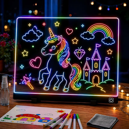 16 Inch LED Drawing Board for Kids - Light Up Doodle Board with 7 Colors Glow Effect, Dry Erase Drawing Tablet with Stand & Tracing Book, Birthday Gifts for Girls Boys Ages 4-12