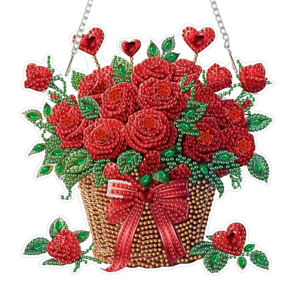 SENQAO Flower Diamond Art Hanging Kits for Adults Kids, Diamond Art Suncatchers Bouquet, 5D Special Shaped Crystal Diamond Painting Kit Valentine's Day, Window Pendant Gem Art Kit for Home Wall Decor