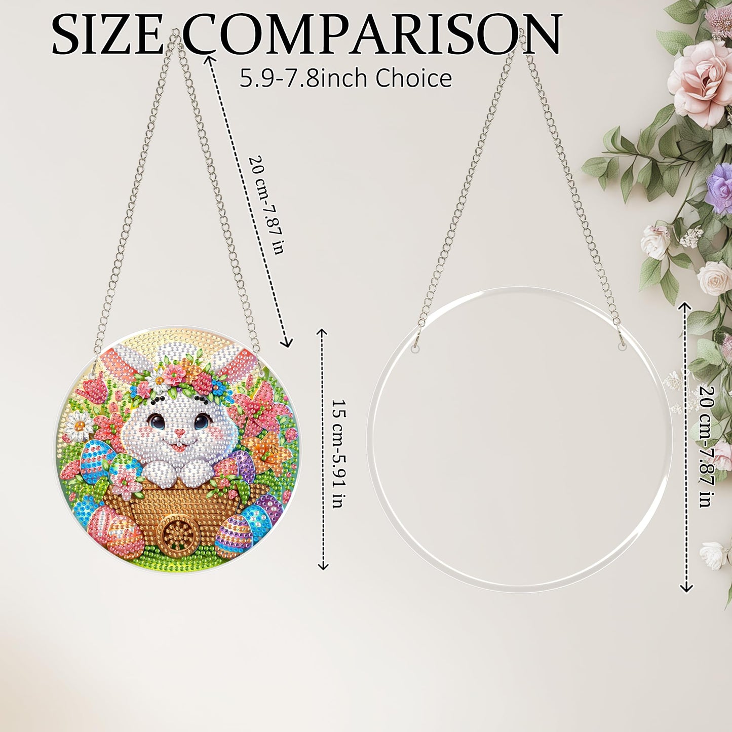 Eiflow Glass Diamond Art Kit Hanging Ornament, DIY Stained Glass Diamonds Painting Hanging Board Kit, Crystal Diamond Art Painting Pendant Full Drill (Easter Bunny)