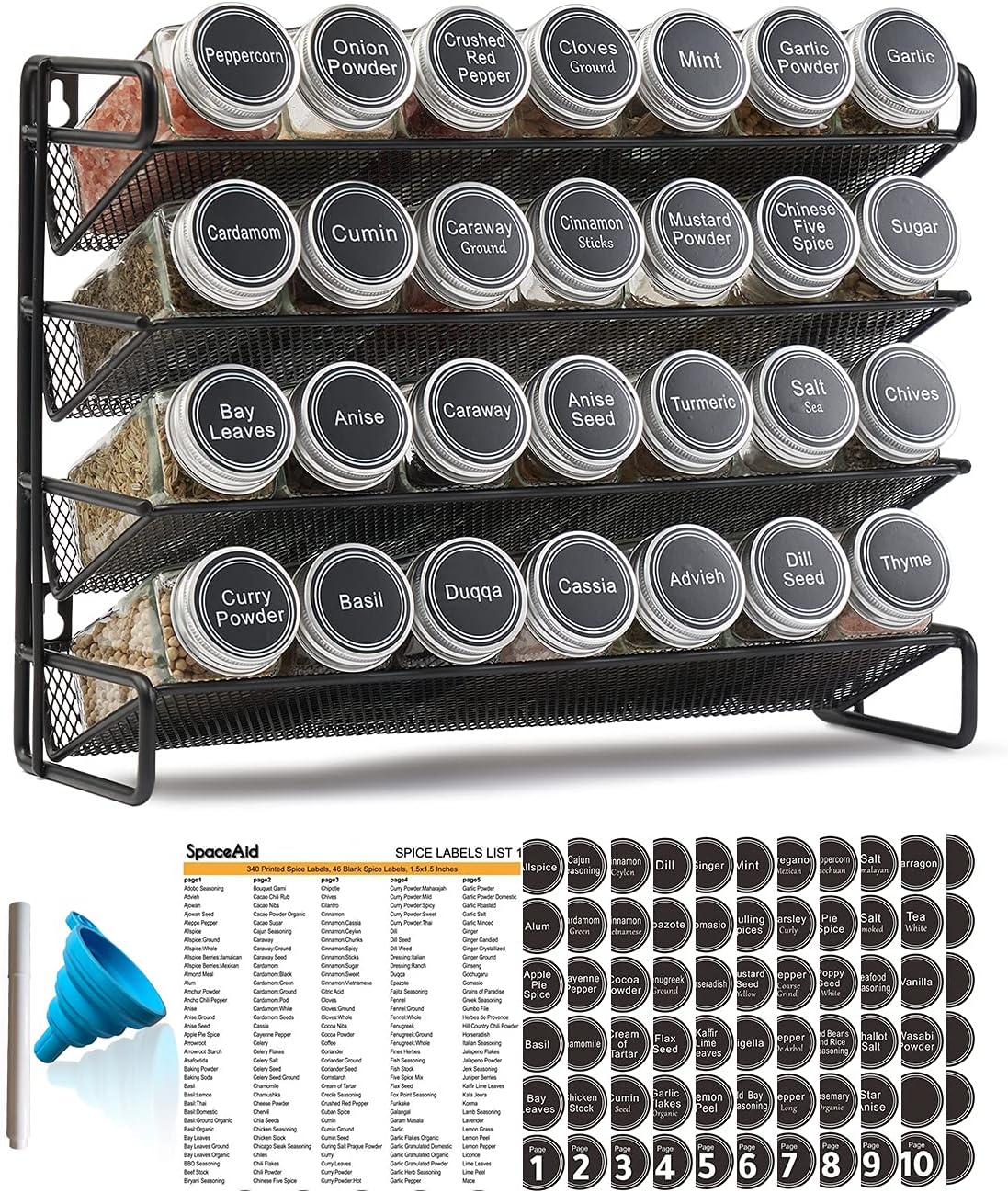 28 386 Set Countertop, 28 13.4" 10.8" SpaceAid Spice Rack Organizer with Spice Jars, Spice Labels, Chalk Marker