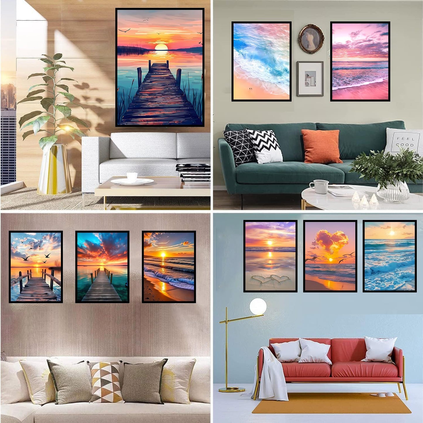 DPARTGMJT 9 Pack Beach Diamond Art Kits for Adults, Multipack Sunset Diamond Painting Kit for Adults, 5D DIY Round Drill Gem Art Adult Diamonds Dots Kits for Home Wall Decor Gift 12x16in (Landscape)