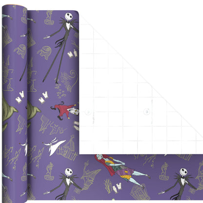 Hallmark Nightmare Before Christmas Wrapping Paper Mini Rolls, 3-Pack (Jack Skellington, Sally, Zero on Pink, Purple, Black) for Birthdays, Valentine's Day, Halloween, Any Occasion - 45 Sq. Ft. Total